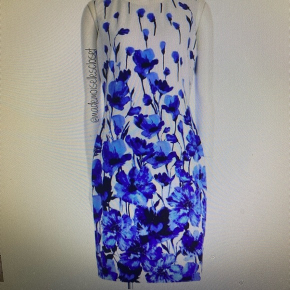 Kasper Blue and White Floral Long Sleeve Dress sz XL - Picture 1 of 4
